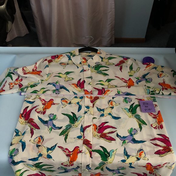 Maeve Anthropologie Potala Silk Bird Blouse Button Down Shirt 8 - Picture 5 of 8